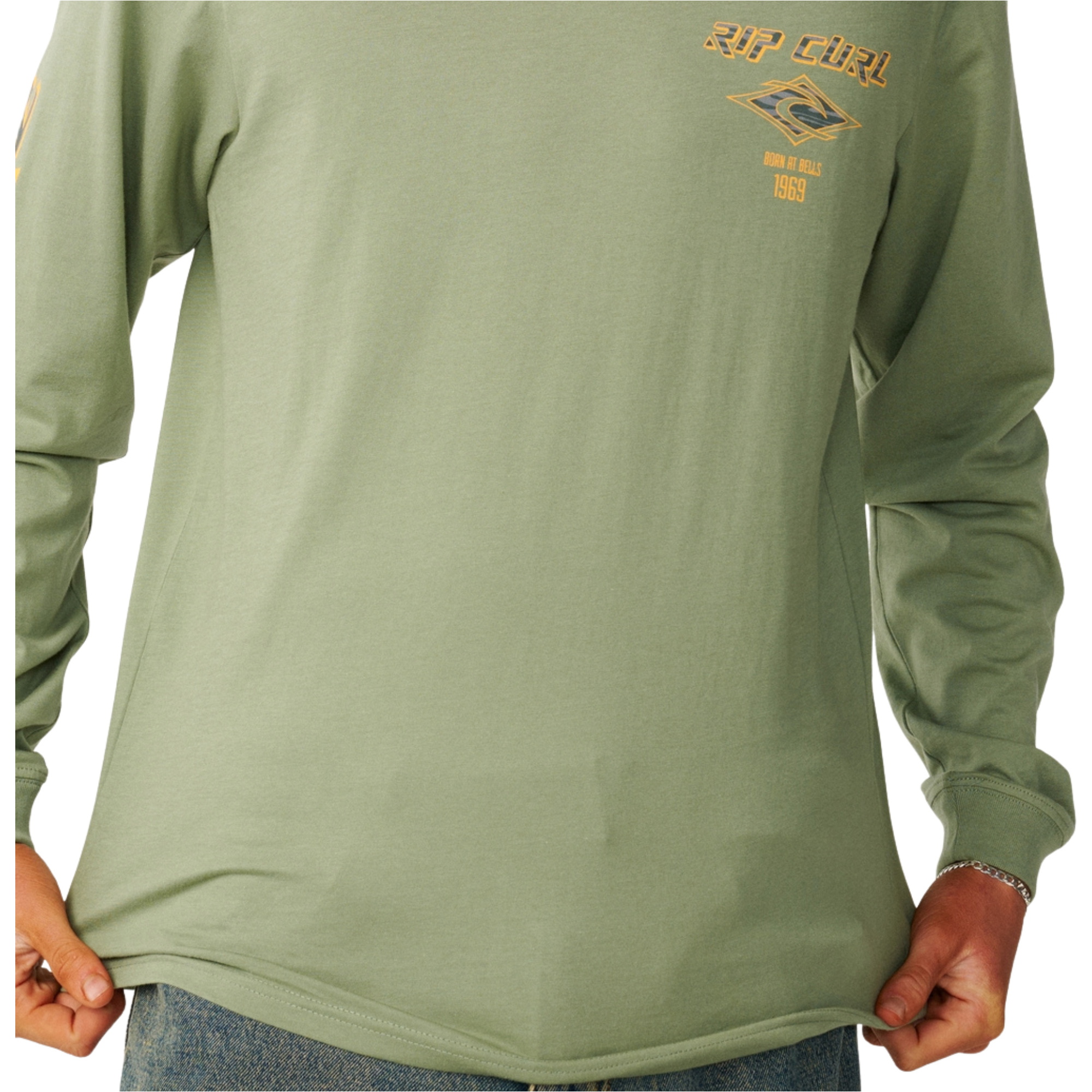 2026 Rip Curl Heren Vervaag Tot Icoon Lange Mouw T-Shirt 0BQMTE - Sage
